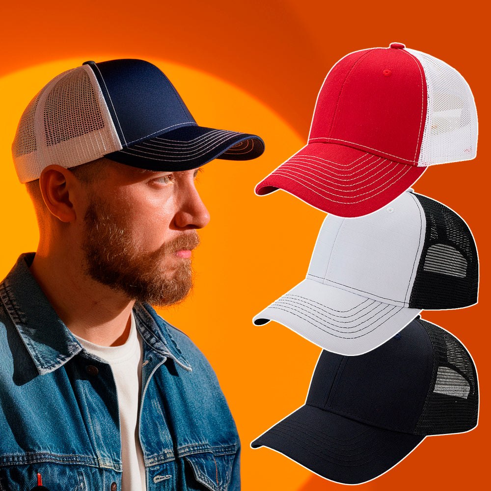 Hvid Trucker Cap Baseball Kasket Farver Blå & - Satana.dk Caps