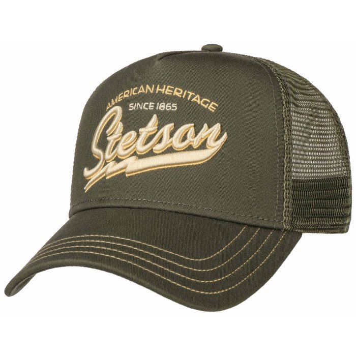 Grøn Stetson Trucker Cap American Heritage Olive Baseball Cap Kasket - Stetson Caps  - 4063633012693